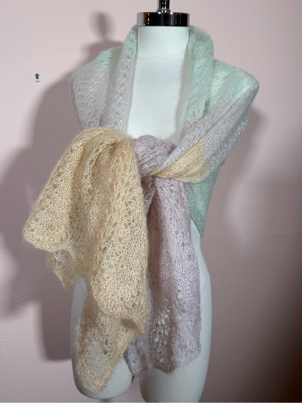 Vintage Pale pastel ombré Crocheted Fairycore oversized wrap scarf shawl